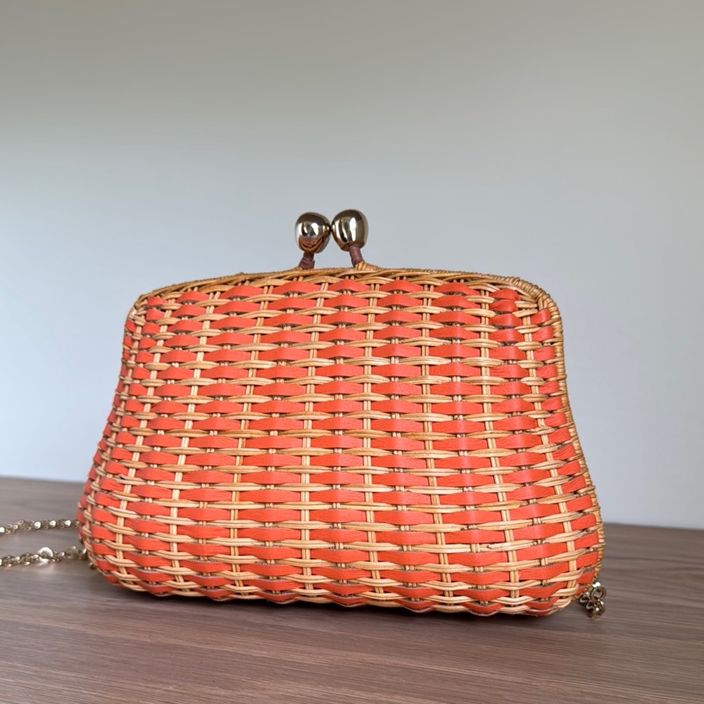 Chic Woven Orange Clutch with Gold Chain - Picture 6 of 10